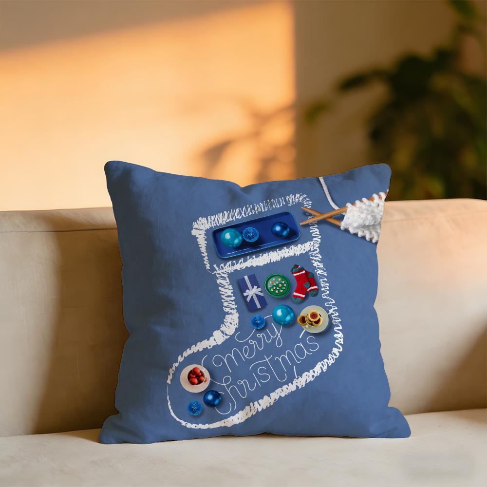 Christmas Elements Cushion Cover Cozy Velvet Throw PillowSoft Warm Cushion For Sofa  Bed