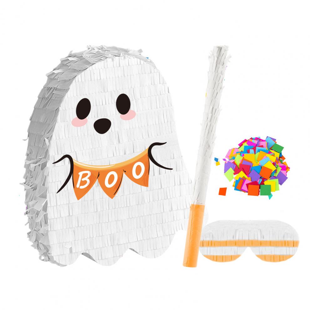 

Eye-catching Party Centerpiece Eye-catching Holiday Decor Halloween Party Supplies Ghost Pinata with Stick for Kids Spooky білий