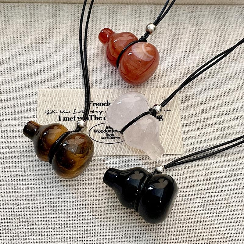 Natural Stone Gourd Pendant Sweater Necklace - Simple Design for Women