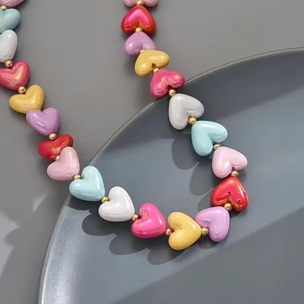 Acrylic Heart Shaped Necklace Colorful Women's Jewelry Accessory Snake Bone Chain Necklace Gift