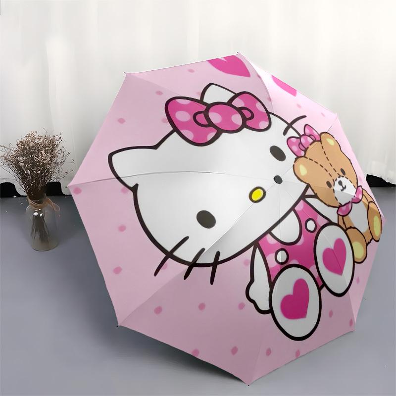 1pc Hello Kitty with Teddy Bear Umbrella with Plastic Handle,Suitable for All Seasons Home Travel Outdoor UmbrellaSanlio433
