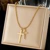 Gold Plated Double Cross Pendant Necklace with Ball Chain