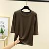 Modal Spliced O-neck T-shirt Half Sleeves Solid Color Women Base Layer Top Slimming Undershirts Basic Tee Tops All Match