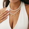 Sweet And Cool Style Imitation Pearl Beaded Necklace Set, Personalized Metal Fish Pendant Collarbone Necklace