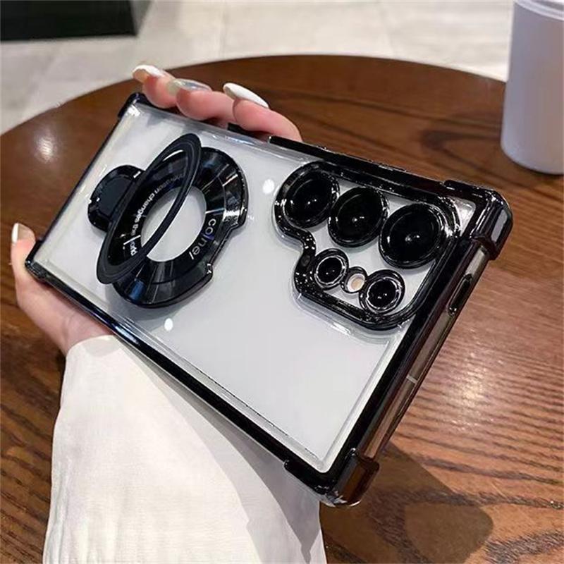 Luxury Transparent Shockproof Bracket Phone Case For Samsung Galaxy S25 Edge S24 S23 FE A06 A16 A26 A36 A56 A55 Silicone Cover