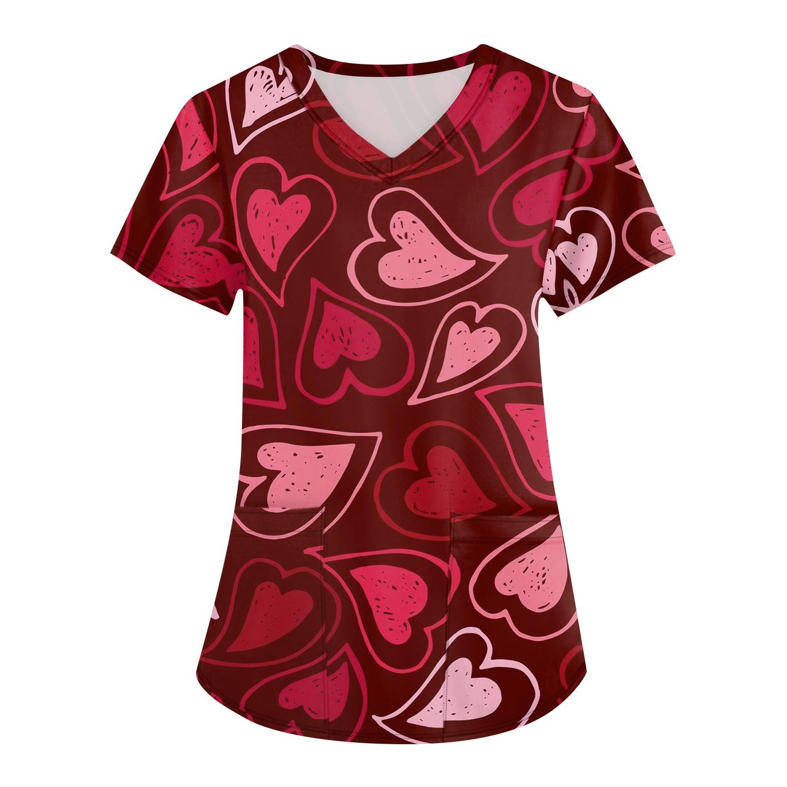 

Женская модная футболка с короткими рукавами и v-образным вырезом с принтом, маленькая рабочая футболка с карманами XL арбуз красный