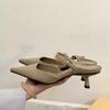 Baotou Cool Slippers Women's Thin Heel Spring and Summer New Fashion Temperament Pointed Toe Metal Buckle Mid Heel Half Drag