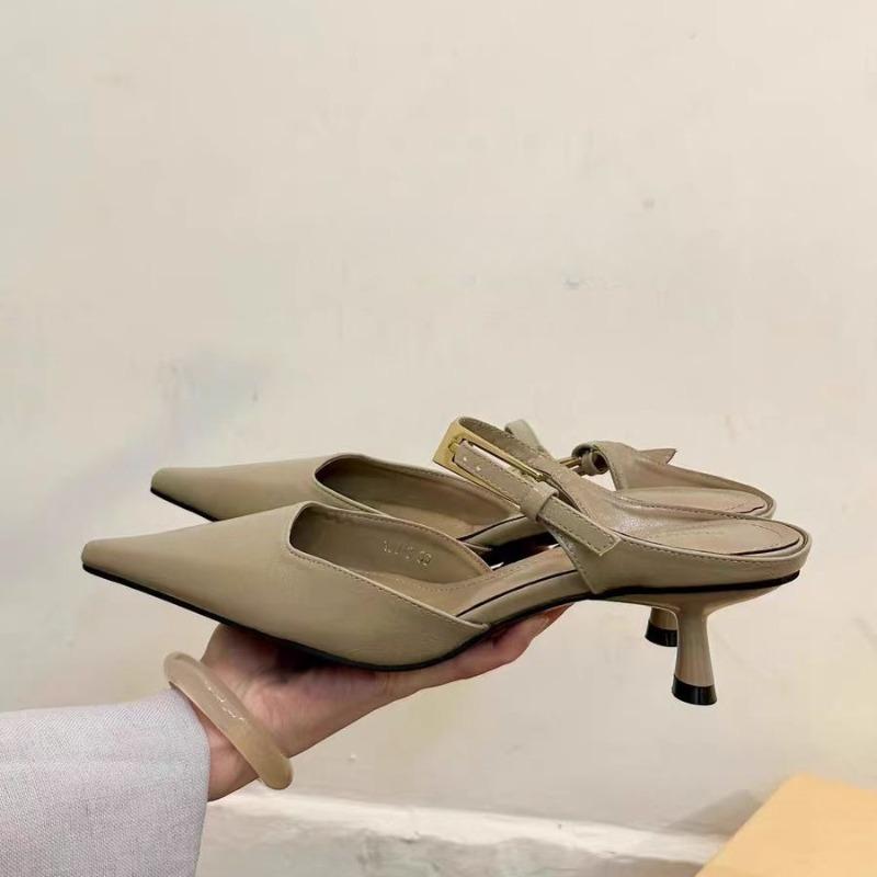 Baotou Cool Slippers Women's Thin Heel Spring and Summer New Fashion Temperament Pointed Toe Metal Buckle Mid Heel Half Drag