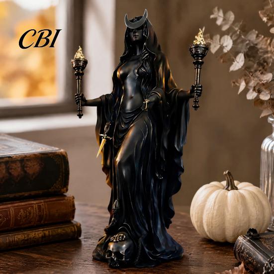 Goddess of The Underworld Statue Hecate Greek with Magical Hounds, Fantasy Theme Culture Gift for Collectors Resin Sculpture, Mythological Figurine