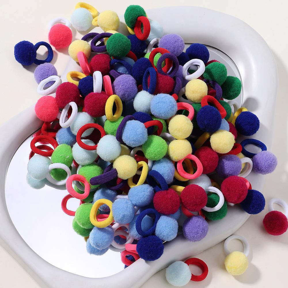 20pcs Kids Elastic Hair Bands Girls Plush Ball Rubber Band Children Sweets Scrunchie Hair Ties Clip Baby Hair Accessories
