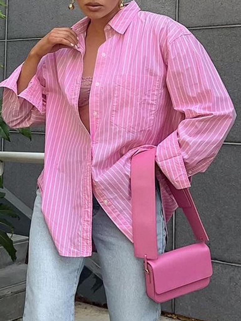Summer 2025 Women's Casual Striped Long-Sleeve Shirt