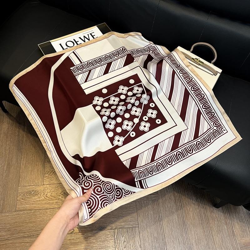 Silk scarf women's spring and autumn decoration versatile ins simple style striped square scarf streamer simulation silk fashion scarf scarf scarf