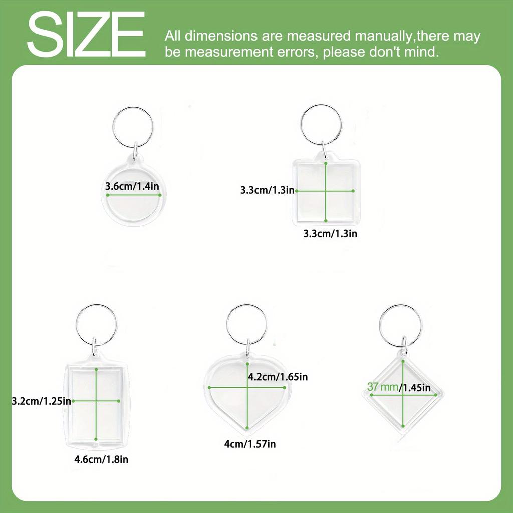 50 Stück Schlüsselanhänger mit Fotorahmen, Klare leere Fotoeinsatz-Schlüsselanhänger DIY-Bastelarbeit, Machen Sie Ihre eigenen personalisierten Schlüsselanhänger