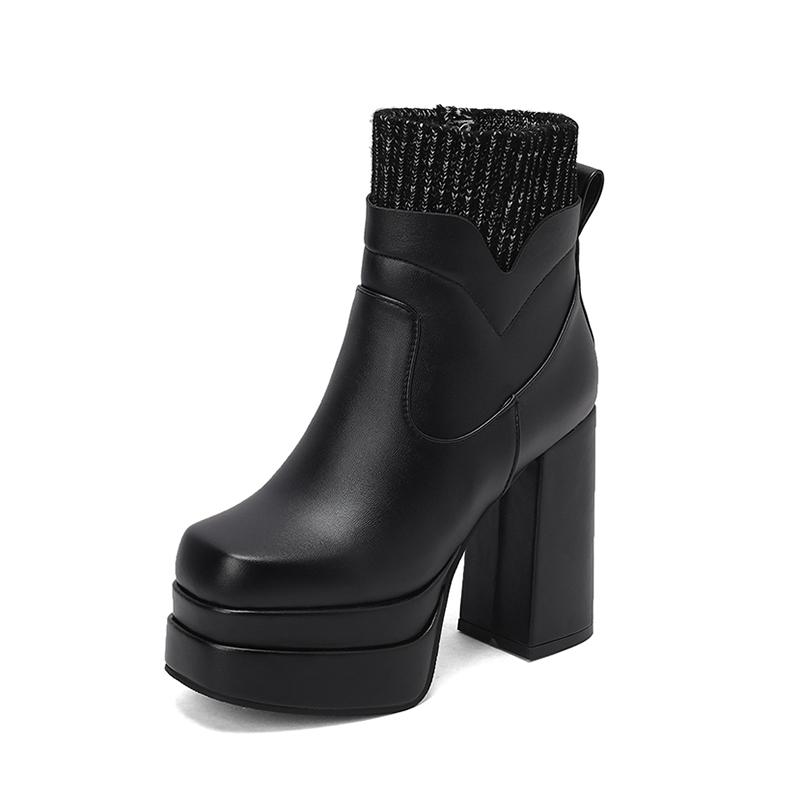 Women's High-heeled Short Boots Sexy European and American Style Autumn and Winter Waterproof Table Thick-heeled Large-size Roman Boots
