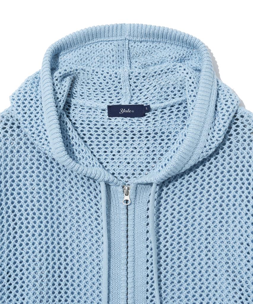 YALE Mesh Hooded Knit Zip-Up Sky Blue