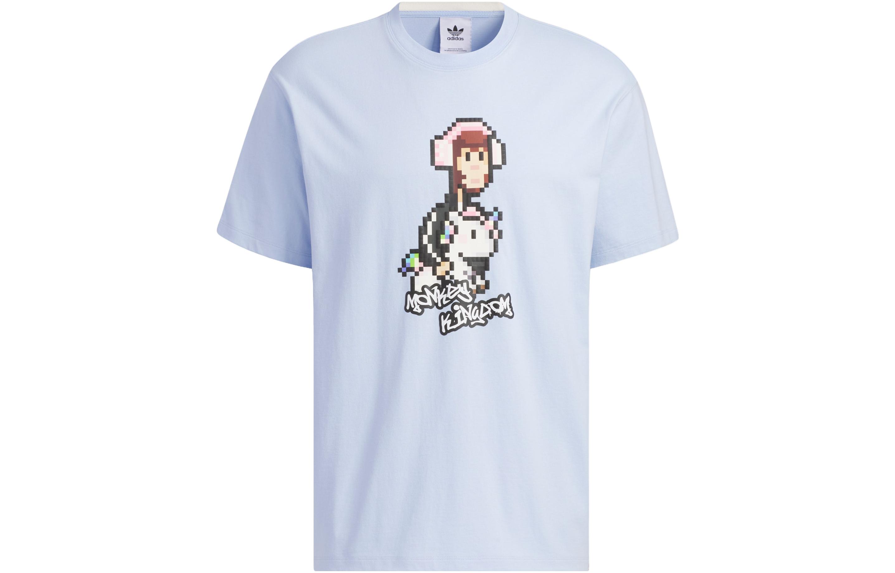 Adidas Originals Monkey Kingdom Drop Shoulder Sleeve T Shirt Unisex Light Pink Blue IP1799 XS