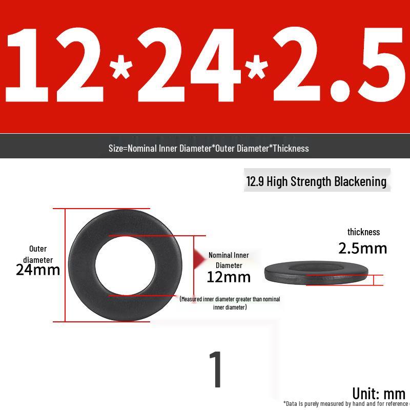 High-Strength Class 12.9 Flat Washer - Thickened & Widened, Sizes M6-M42