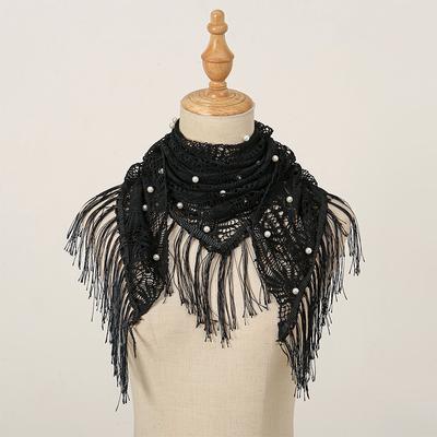 Fashion Hair Head Wrap Veil Scarf Women Lace Tassel  Triangle Shawl Elegant Breathable Outdoor Wedding