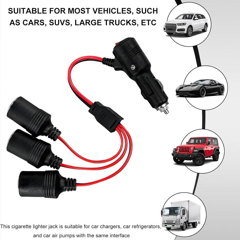 Car Cigarette Lighter Splitter 1 To 3 Car Cigarette Lighter 12V24V Splitter Adapter Cigarette Lighter Extension Cord with Switch