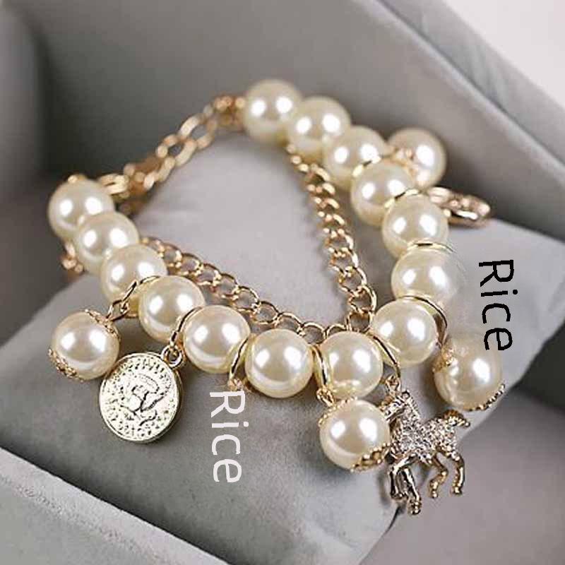Diamond Pearl Daisy Flower Pendant Korean Petal Multi-Layer Bracelet