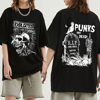 The Exploited Retro Tişört Punks Not Dead Streetwear Tişört Erkek Kadın Hip Hop %100 Pamuk Günlük Casual Harajuku Tişörtler