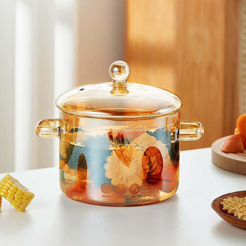 Glass Cooking Pot Glass Saucepan Clear Heat Resistant Stockpot Double Handle Cookware Pot Non Stick Kitchen Cooking Tools