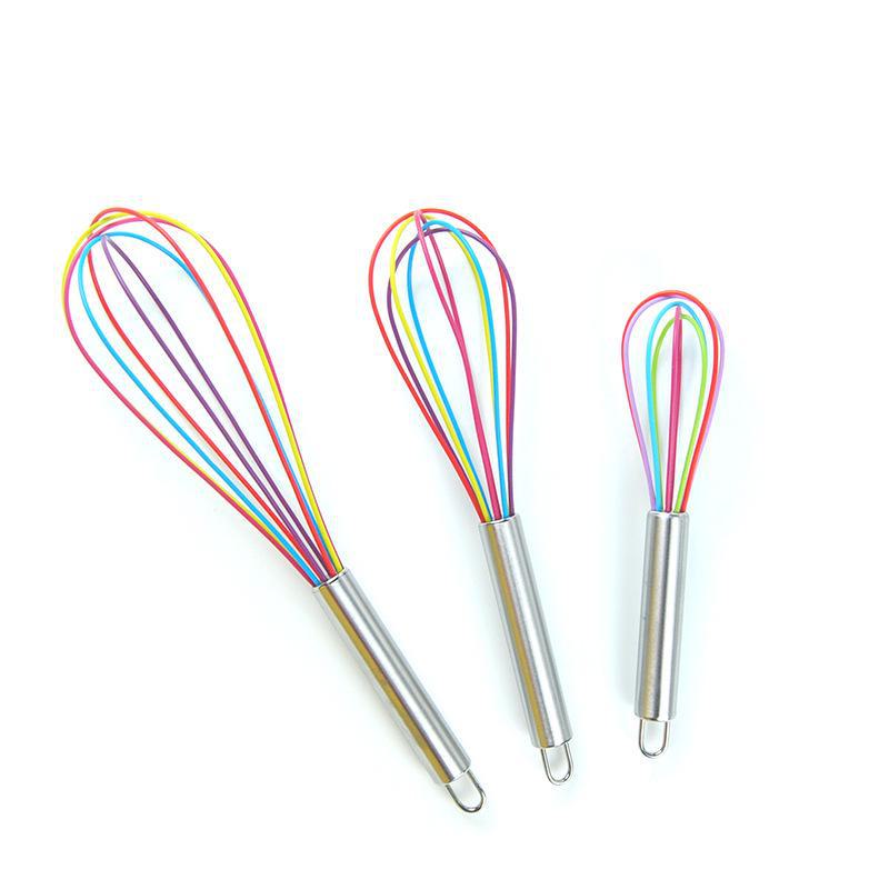 Frusta colorata in silicone con manico in acciaio inossidabile - Disponibile in 8, 10, 12 pollici