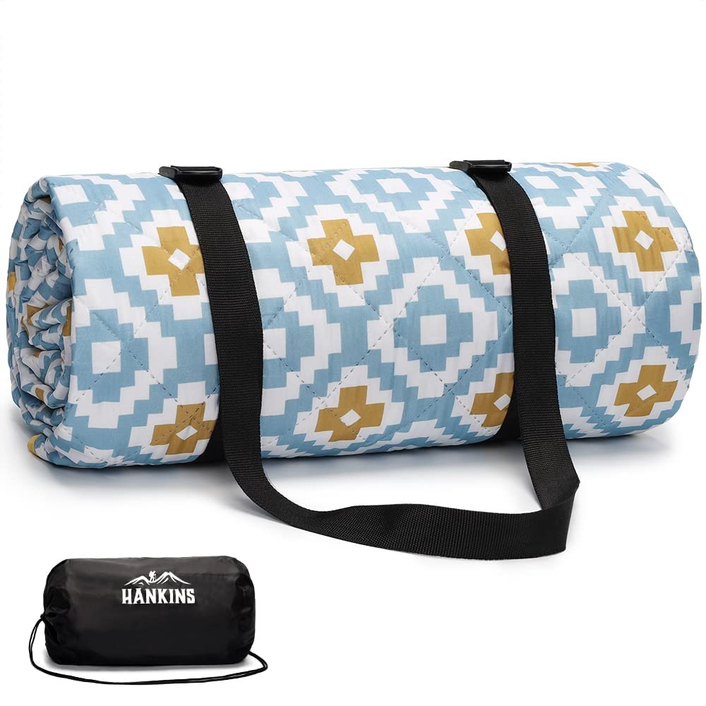

Hankins Picnic Blanket, 4-Layer, Thick, Large, 200x300mm, Lightweight, Waterproof, with Storage Bag, Easy to Fold, Compact Storage (XL Blue)