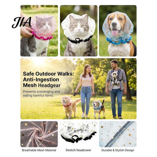 Breathable Mesh Snout Guard 6Pcs Dog Head Covers, Muzzles, Prevent Eating Off Ground, Lightweight Pet Training Headgear Soft Anti Safety Hood