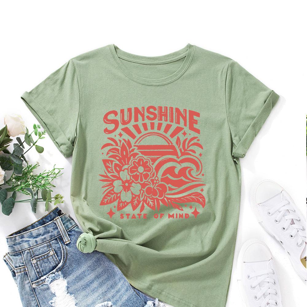 Women's Printed Loose Round Neck Short Sleeved T-shirt for Women Shirt