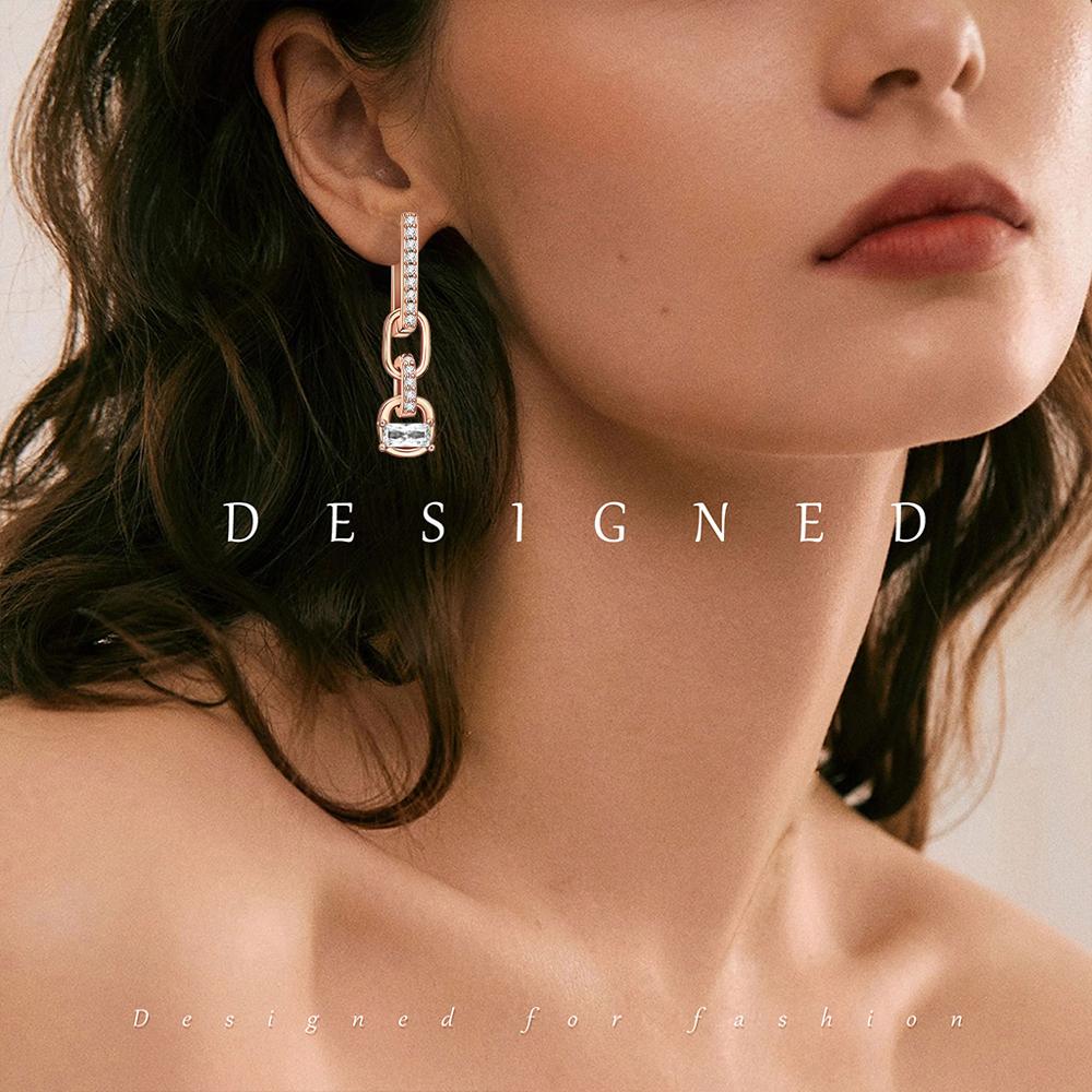 New In Earrings 925 Silver White Zircon Rose Gold Square Earrings Jewelry Women Hoops Woman Trend Designer