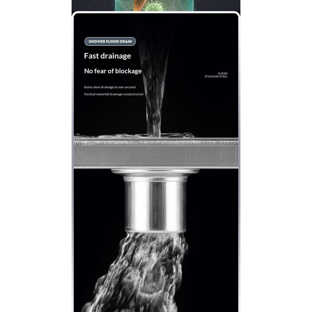 304 Stainless Steel Invisible Floor Drain Rectangular Shower Drain High Flow Hidden Grate Bathroom Drainage System