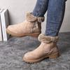 Women's Round-Toe Short Boots Plush Faux Thick Rubber Sole Chunky Heel Zipper Winter Casual Dressy Brown Booties for Jeans