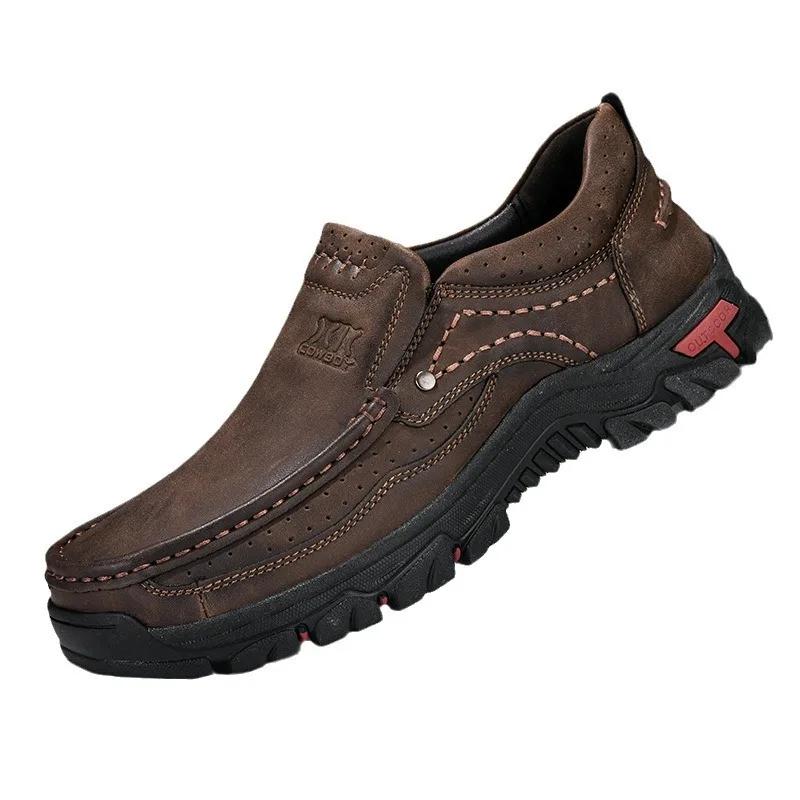 Fashion Handmade Leather Men Shoes Casual Outdoor Slip On Loafers Men Leather Shoes Flats Moccasins Walking Shoes Non-Slip Dropshipping