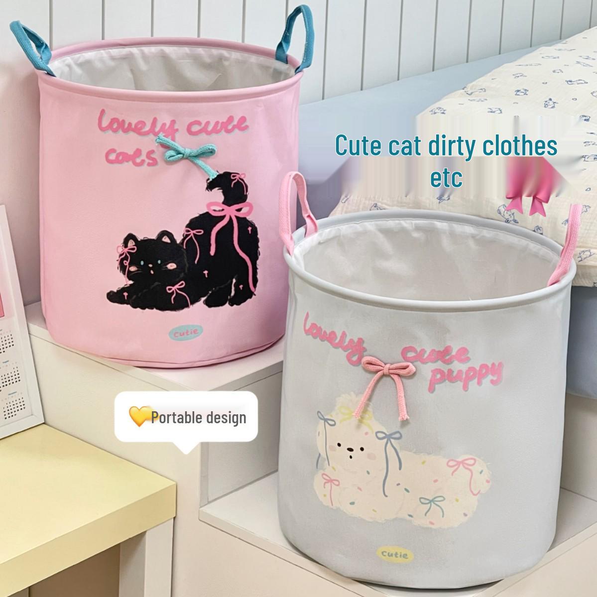 

Foldable Cat Design Laundry Basket - Waterproof, Large Capacity for Bathroom & Clothes Storage. Bowtie Cat Laundry Basket