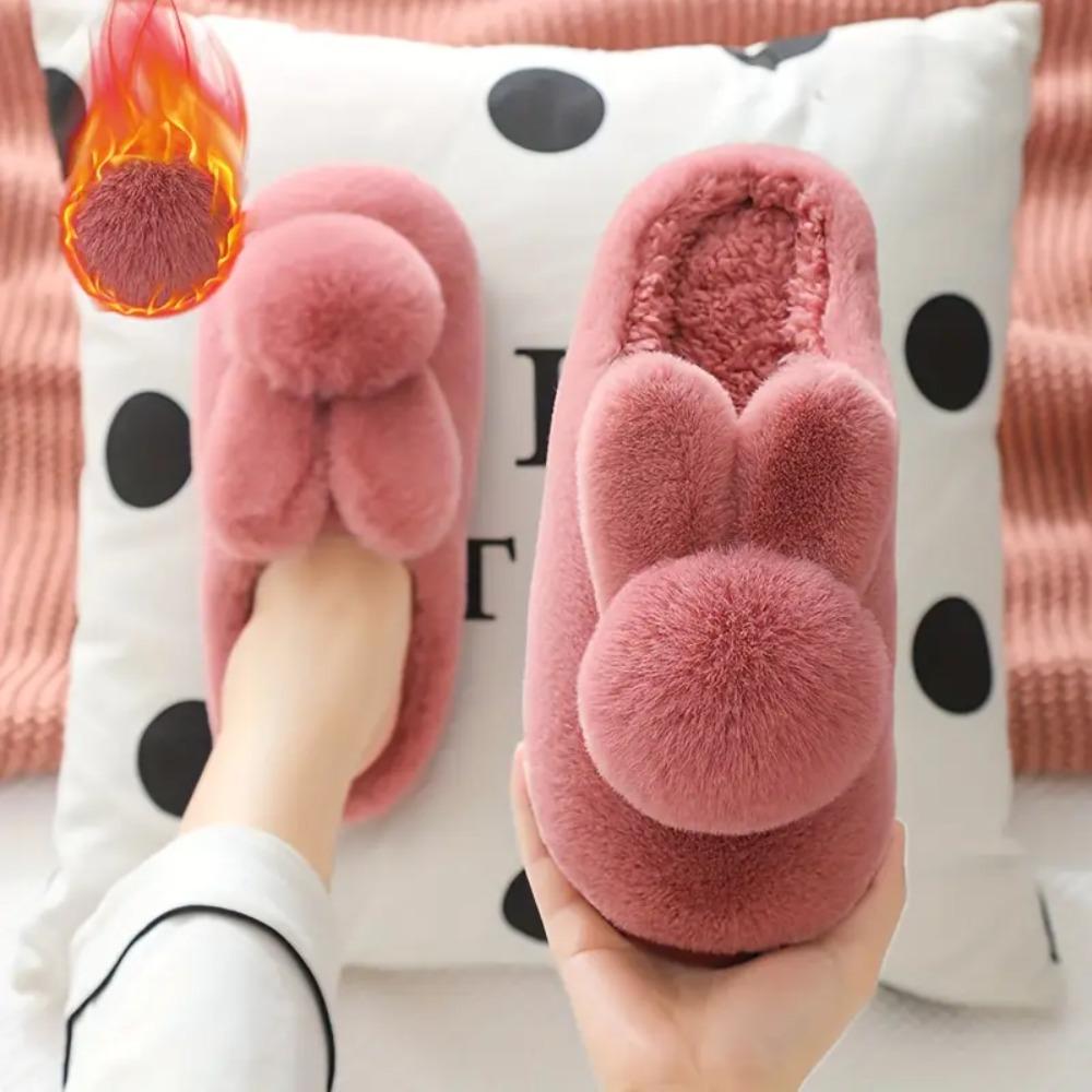 Women'S Winter Plush Rabbit Ear Indoor Cotton Mop Thick Soft Sole Slides Men Women Indoor Floor Flat Home Non-Slip Shoes