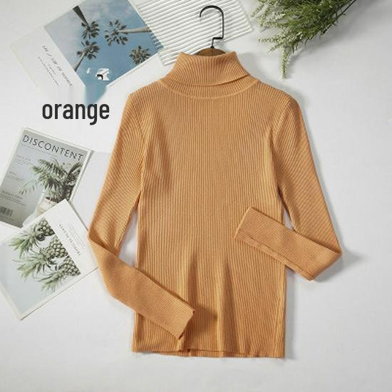 2025 Autumn/Winter Women's High Neck Pullover Sweater, Long Sleeve, Slim Fit, Solid Color Knitwear