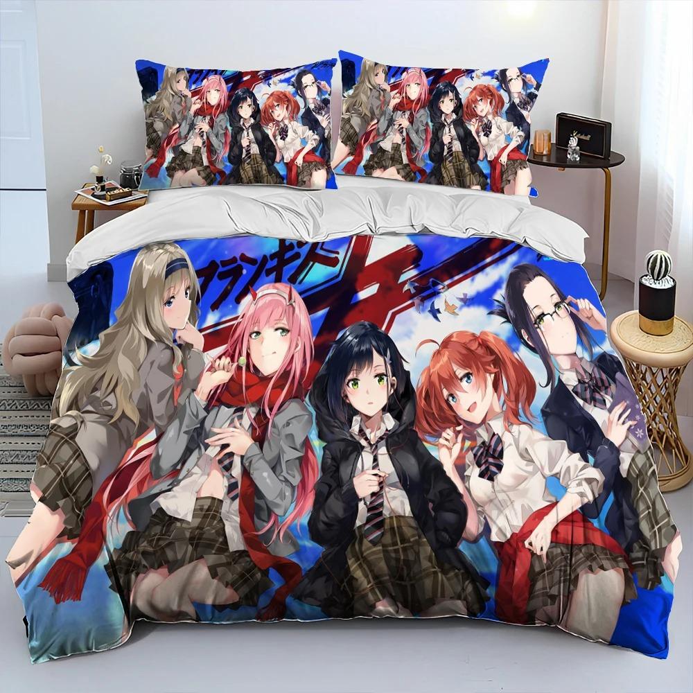 Zero Two DARLING In The FRANXX Anime Comforter Bedding Set,Duvet Cover Bed Set Quilt Cover Pillowcase,Queen Size Bedding Set Kid