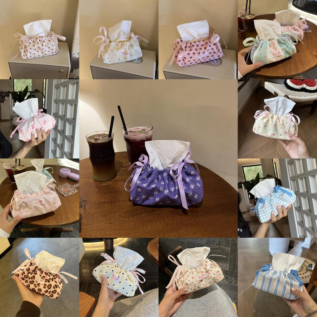 Style Floral Cloth Tissue Box Cover With Drawstring Organizer For Car And Home Decor