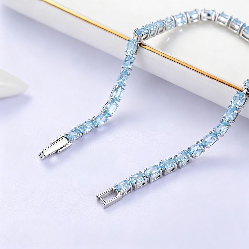 Bracciale in Argento Sterling 925 con Topazio Azzurro Naturale per Donna Gioielli Moda Lusso Leggero Elegante Regalo per Anniversario Compleanno