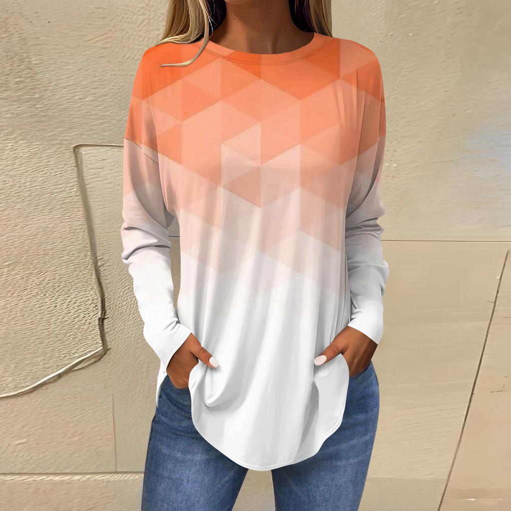 Modisches, lässiges, langärmliges Oberteil mit Rundhalsausschnitt und Aufdruck für Damen