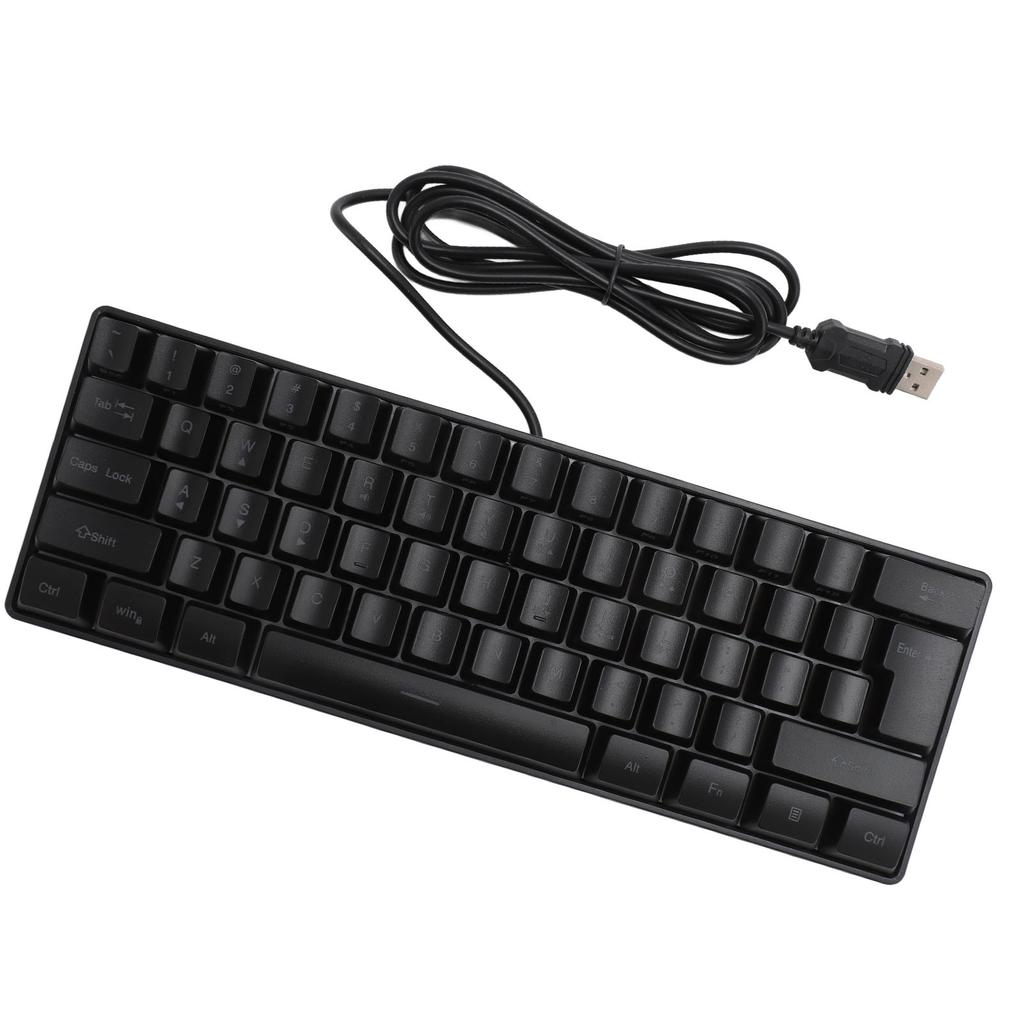 USB Wired Gaming Keyboard 60 Percent RGB Backlight 61 Keys Portable Compact Keyboard for PC Gamer Typist Black
