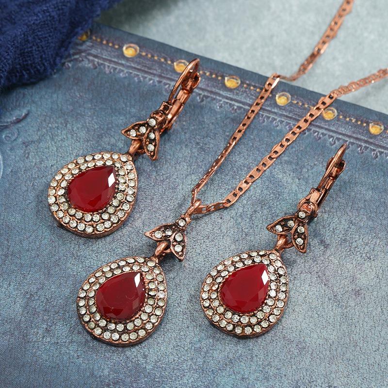 Rose gold plated resin earrings and necklace jewelry set with snake chain accessories