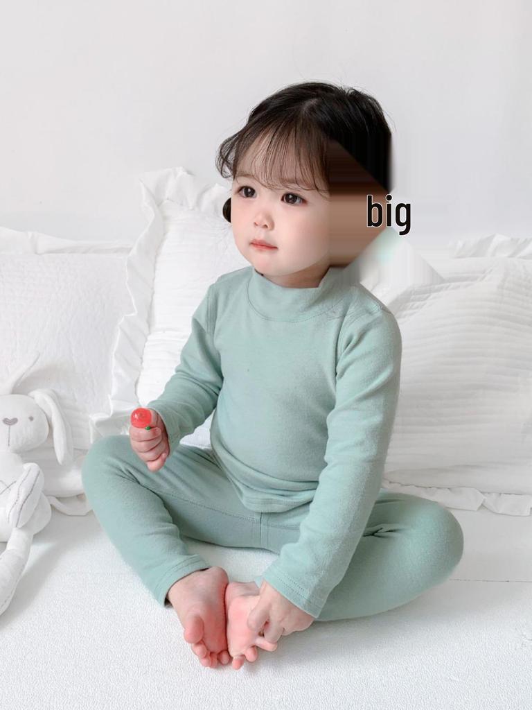 Kids' High-Neck Thermal Underwear Set - Combed Cotton, Thickened, for Boys & Girls