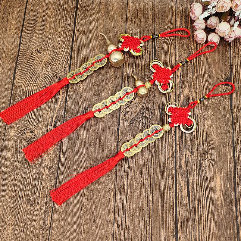 7cm Brass Copper Gourd Pendant with Five Emperor Coins for Home Decoration