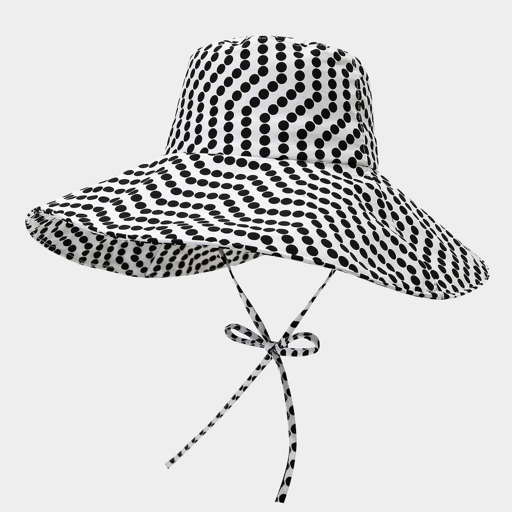 Polka Dot Large Brim Bucket Hat, Foldable UV Protection Sun Cap for Women Travel Beach Camping Outdoor Casual Headwear