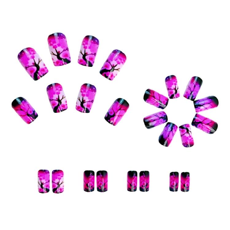 Square French Tips Fake Nail Glues On Nail Stick On Nail Flower Press On Nail Artificial False Nail for Womens Girls