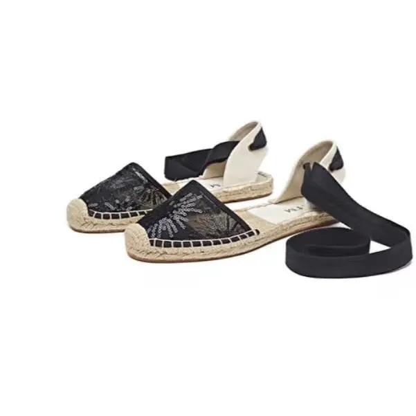 Fashion 2025 Hemp Rope Bottom Ladies Sandals Flat Shoes Women Strappy Fisherman Sandals Women Spring and Summer New Lace Students