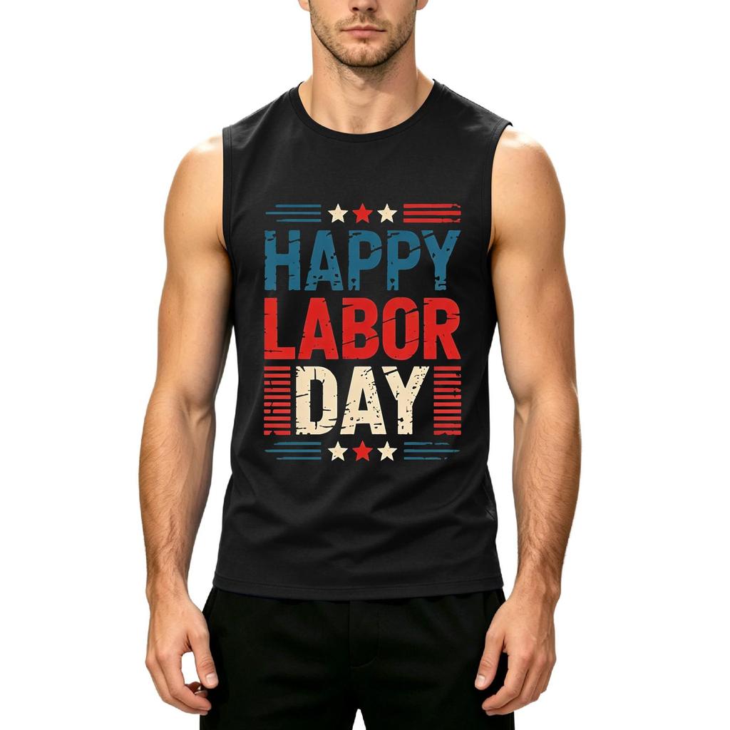 Men's Sleeveless Casual Tank Top Labor Day Graphic Print Muscle Shirt Lightweight Summer Workout Tee