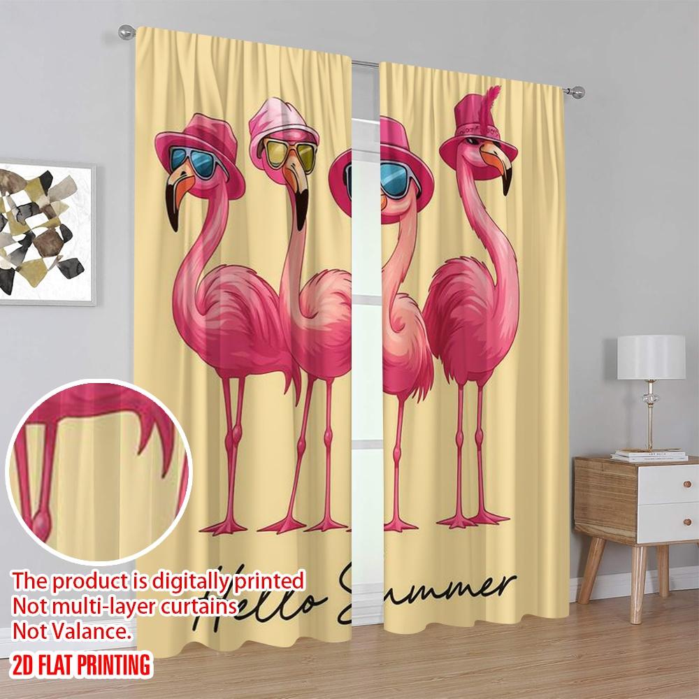 2pcs,2D Plane Printing Light Filtering Curtains Stylish Flamingos Polyester Fabric (without Rod) All Seasons Perfect for Bedroom